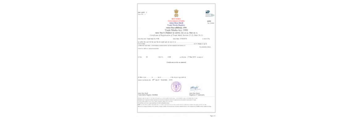 India Trademark Registration Certificate India